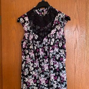 Express Black & Purple Floral and Lace Dress, Size Large